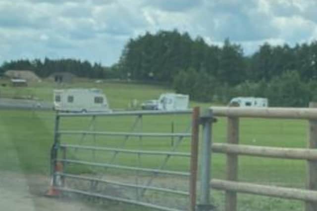 The unauthorised encampment which left Saltway Farm Shop late on Monday