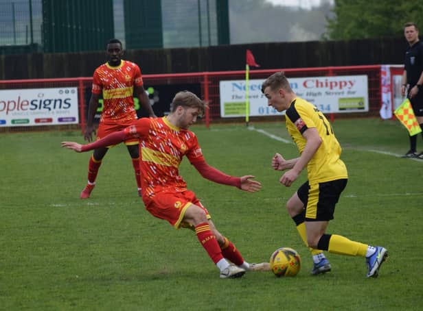 Morgan Roberts scored twice in Banbury United's 4-1 win in their final league game of the season at Needham Market  Picture by Julie Hawkins
