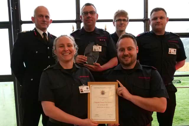 Chipping Norton firefighters, Rob MacDougall (Chief Fire Officer) – top left – with Dave Cuthbert, James Smith, Sam Cleaver, Clare Jarratt, Harvey O'Brien.