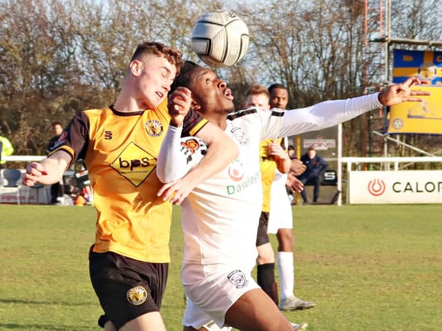 Dan Turner, pictured in action for Leamington, has joined Brackley Town for an undisclosed fee. Picture by Sally Ellis