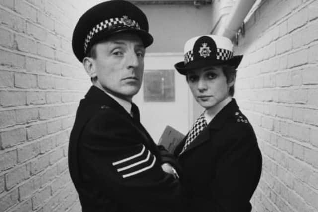 Actors Eric Richard as 'Sergeant Bob Cryer' and Trudie Goodwin as 'Sergeant June Ackland' in British police procedural television series The Bill in 1984 (Photo: ITV)