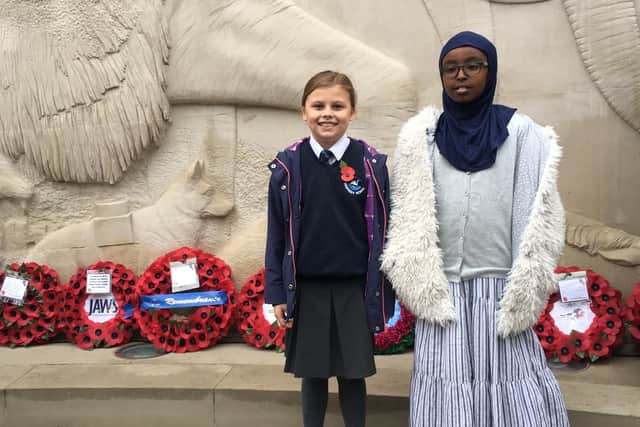 Isla Gardner with fellow competition winner Anab Omar, ten, from Starks Field Primary School in Enfield, London. Photo: Fiona Gardner