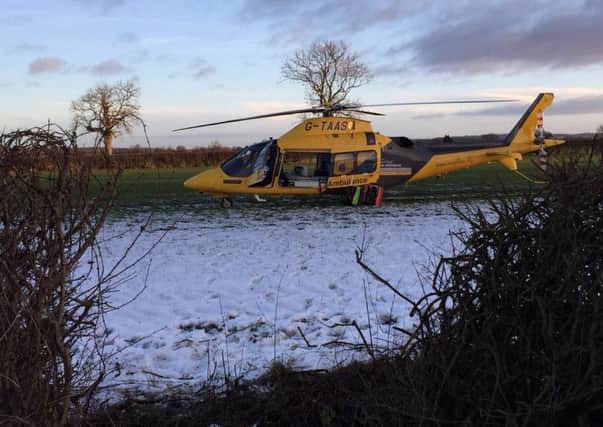 The Derbyshire, Leicestershire and Rutland Air Ambulance took a  woman to hospital with serious injuries after a crash on A422 near Oxhill. Photo: Warwickshire Police NNL-171214-121458001