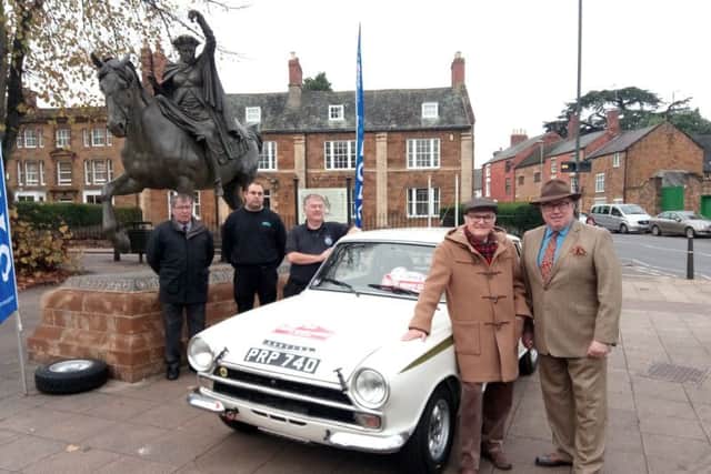 Members of Oxford Motor Club, Douglas Anderson, Monte carlo UK leg coordinator and councillor Kieron Mallon on the announcement that the rally will return to Banbury early Feb