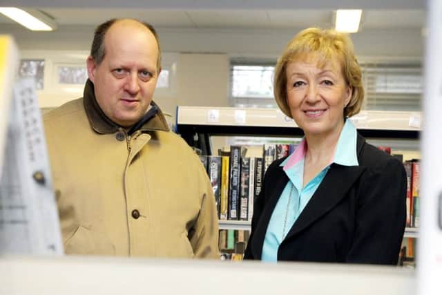 Leader of the House of Commons, Andrea Leadsom MP, visiting Middleton Cheney Library facing possible closure with Richard Solesbury-Timms, Chairman of the Library Action Committee NNL-180127-200424009