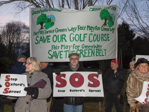 Protestors outside Bodicote House ahead of a meeting discussing plans to build on the green belt near Kidlington and Yarnton. Photo: Kevin James Bezant