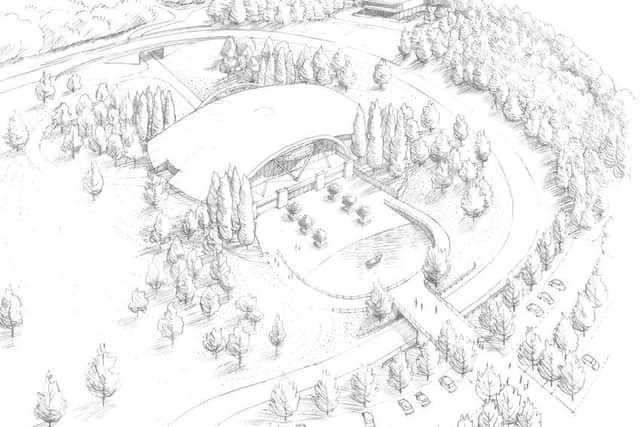 Aerial artist's impression of The Mullin Museum for Enstone Airfield. Portus and Whitton Landscape Architects. NNL-180228-103408001