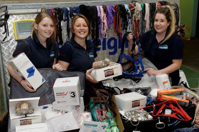 Hook Norton Vets are taking equipment to Gambia to care for horses and donkeys. From the left, Jenna Reilly, Nancy Homewood and Amy Woodward. NNL-180313-112533009