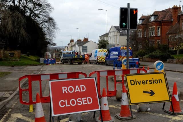 Oxford Road, Banbury, closed for repairs to a a burst water pipe. NNL-180320-123620009