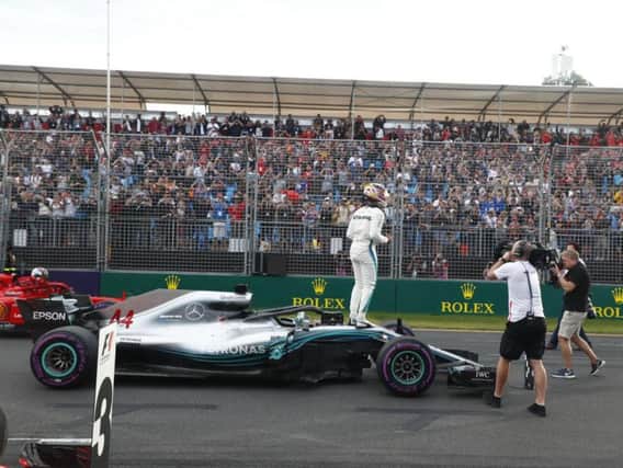 Lewis Hamilton starts the race on pole position