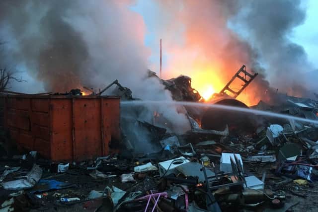 A fire errupted at the Great Rolllright scrap metal yard, Hallt Farm NNL-180330-114552001
