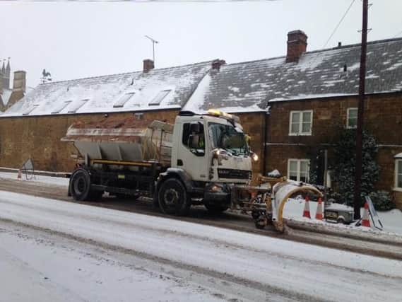 A gritter lorry ploughing snow in Deddington in March. Photo: Oxfordshire County Council