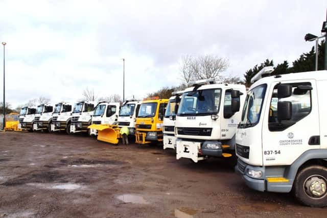 Gritters lined up at Oxfordshire County Councils depot in Deddington. Photo courtesy of the council