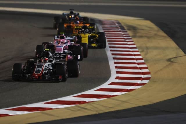 Haas F1 Team driver Kevin Magnussen on his way to fifth place in Sunday's Bahrain Grand Prix