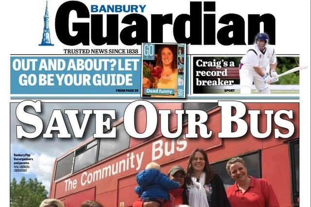 The Banbury Guardian front page appeal to save the Play Bus from May 10