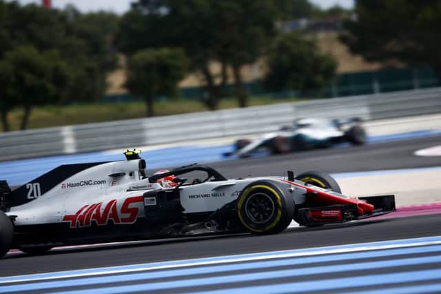 Haas F1 Team driver Kevin Magnussen on his way to sixth place in Sunday's French Grand Prix