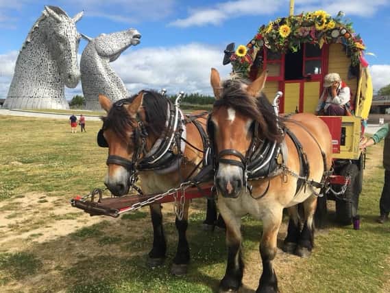 Daisy Sadler with her horses Olive and Arthur at The Kelpies in Falkirk. Photo: The Brain Tumour Charity