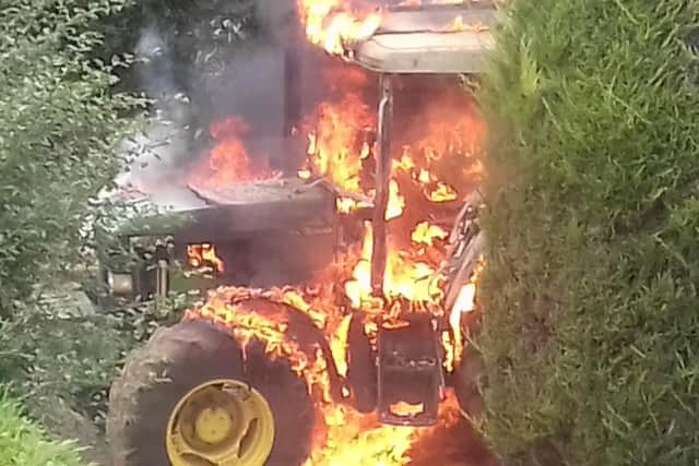 The tractor on fire in Shenington. Photo: Mick Haynes
