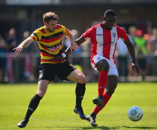 Brackley Town's Lee Ndlovu bagged his seventh goal of the campaign against Hereford