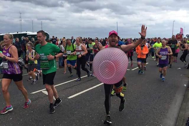 Steve ran the Great North Run last year for Breast Cancer Care, dressed as a giant boob. Photo: Steve Sneath