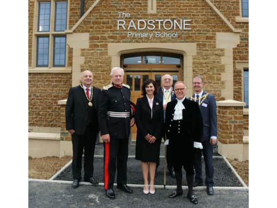 Left to right: Brackley Town Mayor Cllr Mark Morrell; HM Lord Lieutenant David Laing; Andrea Curtis; Chairman of Northamptonshire County Council Cllr Steve Osbourne; High Sheriff of Northamptonshire James Saunders Watson and chairman of South Northamptonshire Council Cllr Richard Dallyn.