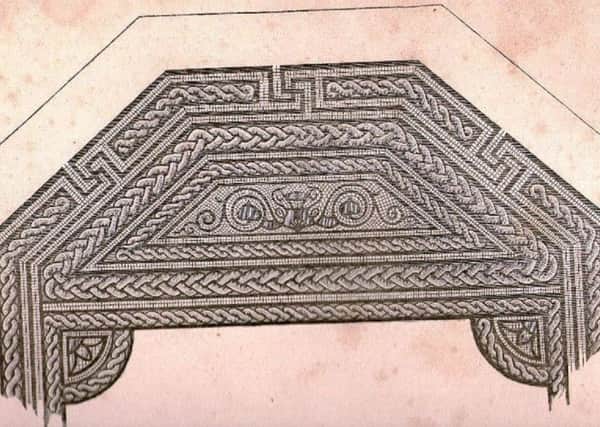 Geometric pavement of treble plait and floral ornament found at Wiggington