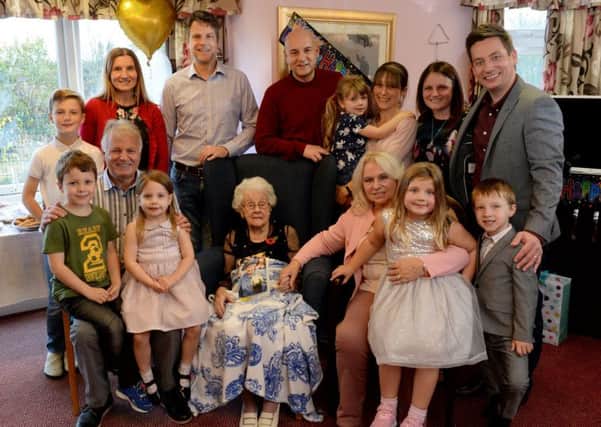 Irene Hodgkinson is joined by four generations as they celebrate her 100th birthday. NNL-181023-170800009