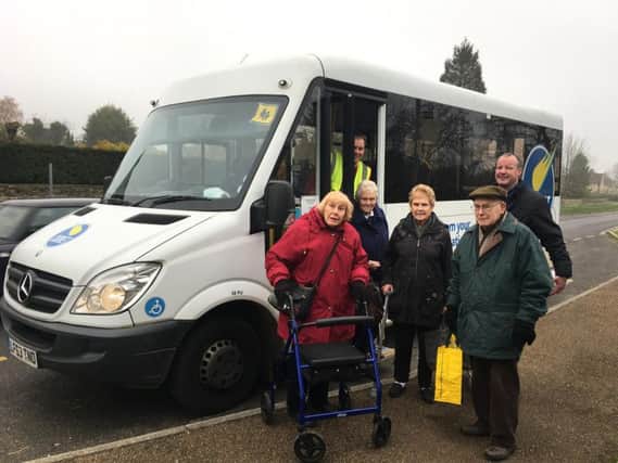 Shopping bus passengers with Aynho Parish Council clerk Chris Wilson and the bus driver in Aynho