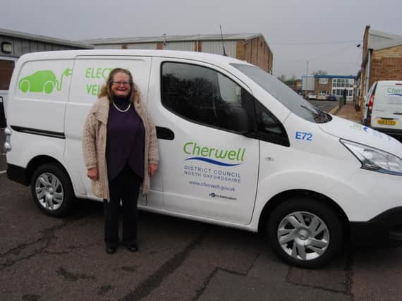 Cllr Debbie Pickford with one of the new electric vans at the Thorpe Way waste depot. Photo: Cherwell District Council