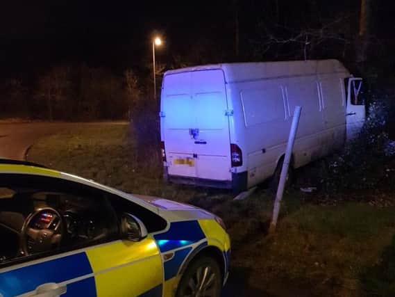 The van crashed in Daventry after being chased by police. Photo: @DavResponse/Twitter
