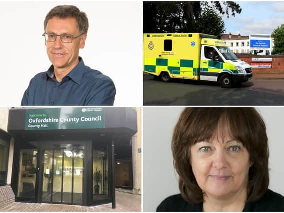Oxfordshire health and social care services are improving, according to the watchdog. (Clockwise from top left) Oxford University Hospitals NHS Foundation Trust chief executive Bruno Holthof, an ambulance outside the Horton General Hospital, Oxfordshire Clinical Commissioning Group chief executive Louise Patten and Oxfordshire County Council's headquarters
