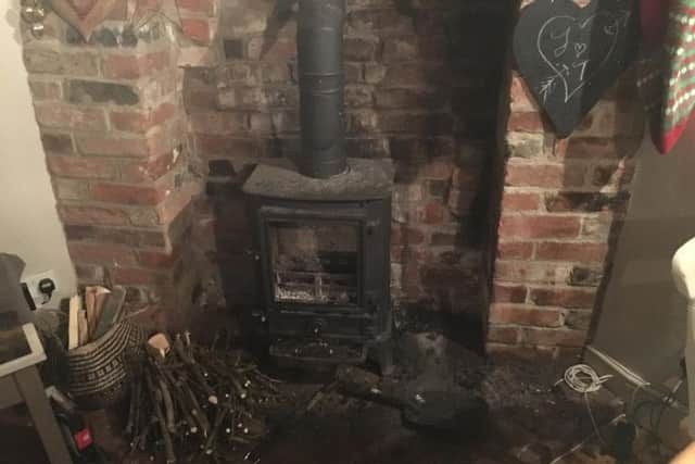 The damage caused by a chimney fire above a woodburner. Photo: Oxfordshire Fire and Rescue Service