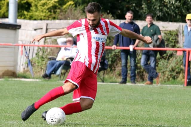 Joe Eyre scored the second goal for Easington Sports against Newent Town