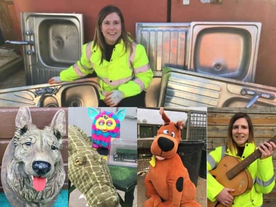 Rachel Townsend, from Oxfordshire County Councils waste and recycling team, with a selection of strange items left at recycling centres. Photos courtesy of the council