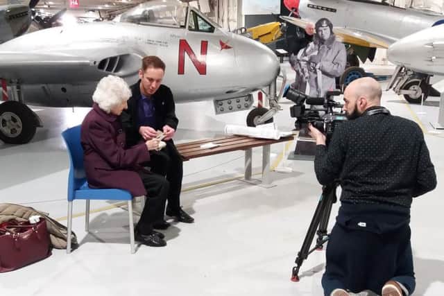 Violet and Jon Sneath from Highmarket House doing filming for the TV show at the RAF museum in Hendon