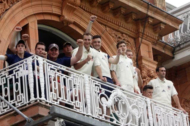 Happier times: Great & Little Tew players on the balcony at Lord's for the Davidstow Village Cup Final in 2014