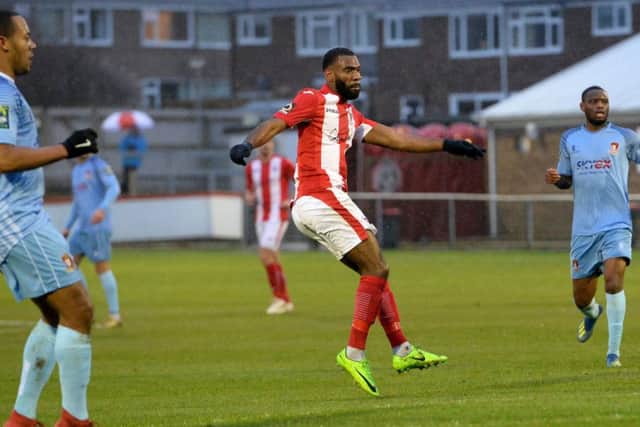 Daniel Nti came off the bench to grab Brackley Town's second goal at Darlington