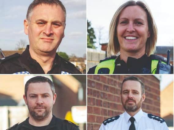 PC Matthew Huard, PC Victoria Justice, Sgt Andy Fiddler and Chief Inspector Henry Parsons, who have all been handed a bravery award for saving a girl on a bridge over the M40. Photo: Thames Valley Police Federation