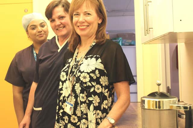 Three members of the Horton operating theatres team in the staff room. Photo: OUH
