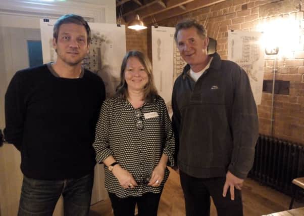 Hook Norton Low Carbon and Charlie Luxton Design are looking towards a sustainable housing scheme. Pictured l-r, Charlie Luxton, achitect with Cathy Ryan and Tim Lunel from Hook Norton Low Carbon NNL-190403-165001001