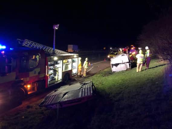Emergency services at the scene of the minibus crash on the M40 near Bicester. Photo: Oxfordshire Fire and Rescue Service