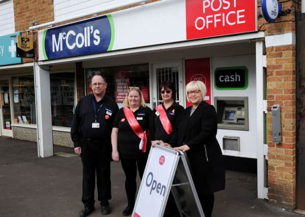 Orchard Way, Banbury, Post Office open at McColl's. From the left, Steve Gunter, relief manager, Libby Blackburn, Debbie Hillman, supervisors and Sue Litster, Post Office area manager. NNL-190503-163346009