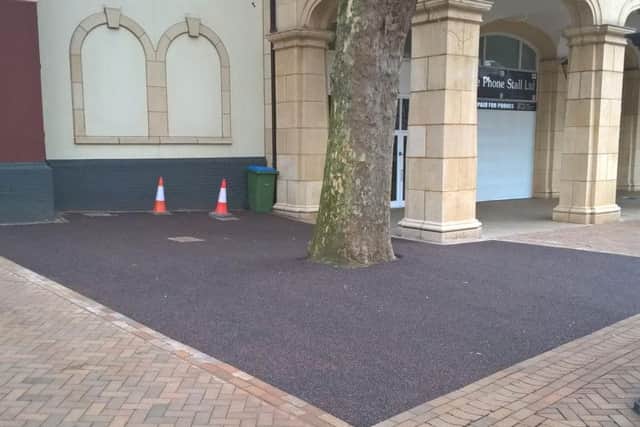 'Flexi-pave' has been used around trees in Banbury town centre to replace the old block paving. Photo: Oxfordshire County Council