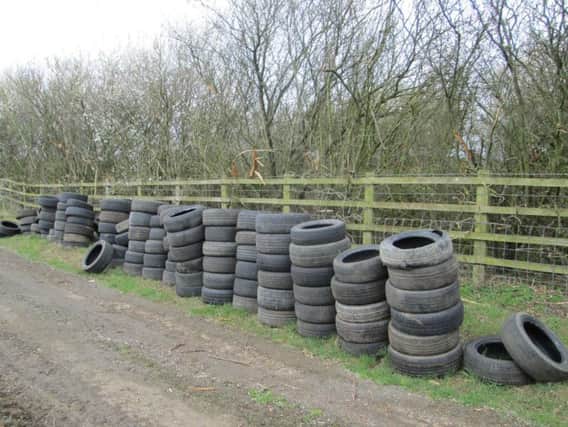The tyres fly-tipped near Fritwell. Photo: Cherwell District Council