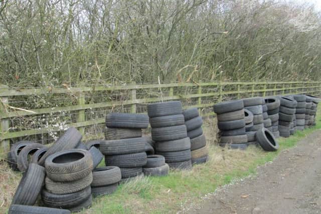 The tyres fly-tipped near Fritwell. Photo: Cherwell District Council