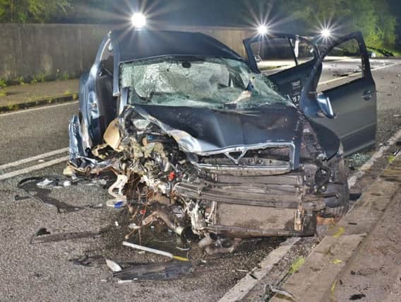 Kabir Hafiz's taxi after the crash near Aynho. Photo: Thames Valley Police