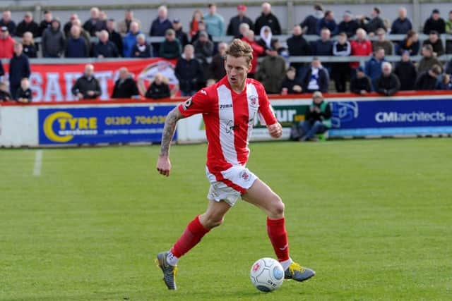 Carl Baker gave Brackley Town the lead at Hereford