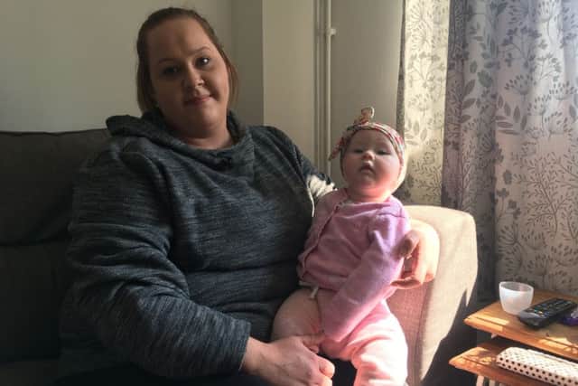 Gemma Chaundy and her six-month-old daughter Florence who cannot afford to live in her Sanctuary Housing home in Hook Norton NNL-190304-100250001