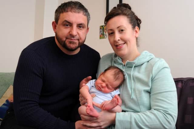 Kerry Harris, with baby Frankie Lester and dad, Frankie Lester, from Banbury. NNL-190416-154034009