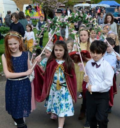 A past May Day procession in Hornton
